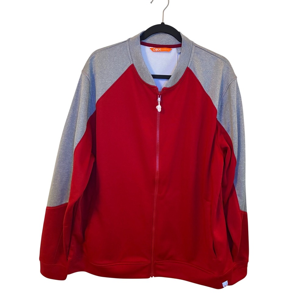 CBUK Cutter & Buck Mens Full Zip Track Jacket Red Grey Colorblock XL NWT